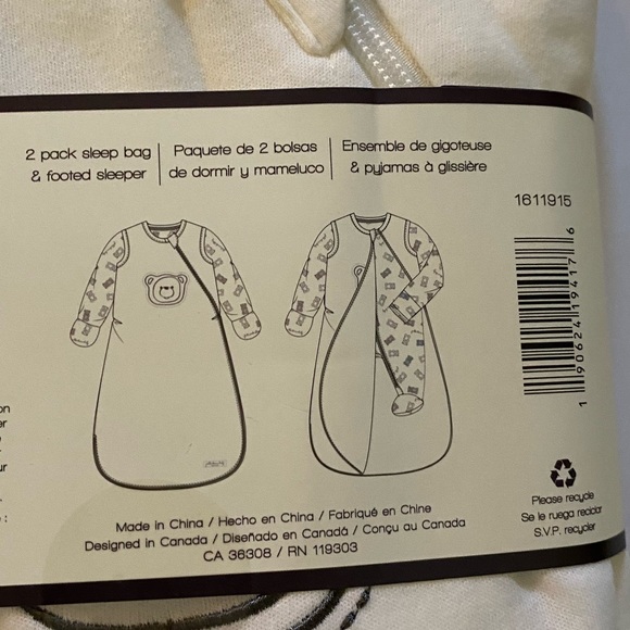 Baby Jelli Baby 2 Pack Sleep Bag and Footed Sleeper 6/9m NWT Cream - Picture 7 of 7